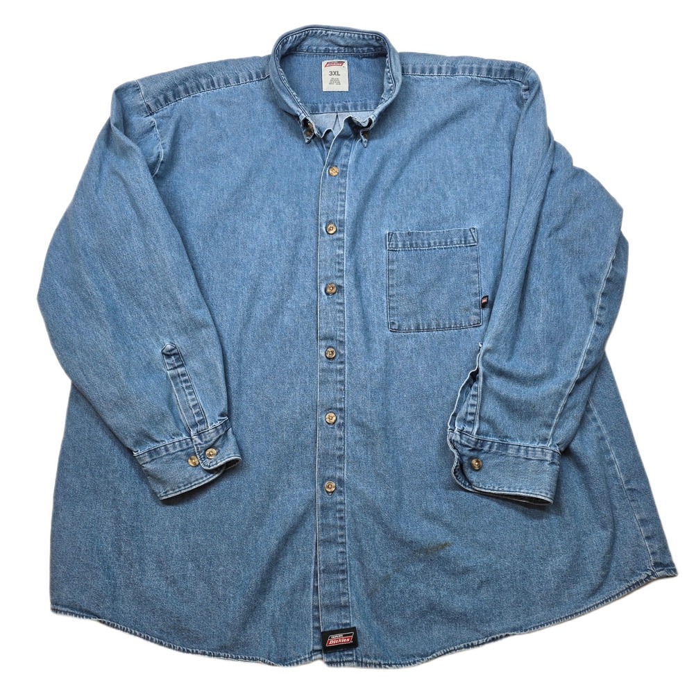 Dickies Blue‎ Denim Shirt Mens 3XL Long Sleeve Button Up Casual WORK